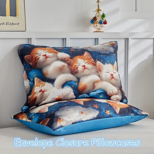 Vista 6 de Juego de edredón individual para niños y niñas, edredón de gato de 3 piezas con 2 fundas de almohada, juego de ropa de cama individual de gatito