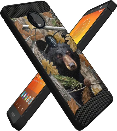Vista 5 de CasesonDeck Bear - Funda compatible con Motorola Moto G7 Power/Moto G7 Supra, serie Hunters, delgada, sin volumen, textura de fibra de carbono