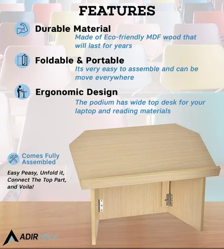 Vista 2 de AdirOffice Podio de mesa, podio plegable ideal como atril de mesa, beige