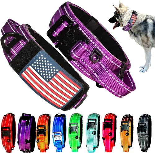 Vista 11 de Collar táctico para perros de 2 pulgadas de ancho con asa de control, ajustable para perros medianos y grandes, estilo militar con hebilla de metal
