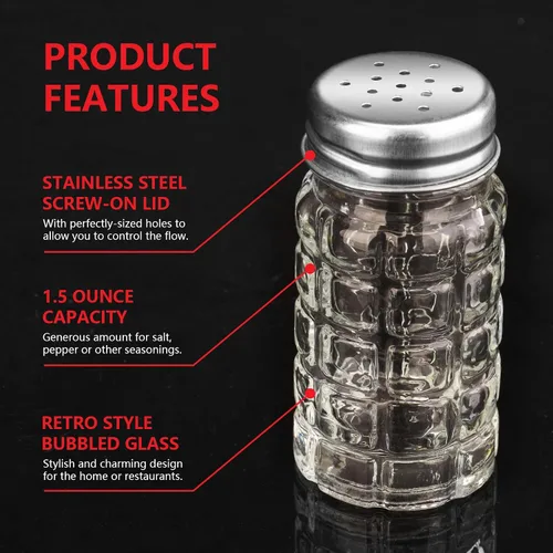 Vista 5 de Juego de 2 saleros y pimenteros retro de 1.5 onzas, estilo retro, de cristal transparente, para cocinas o restaurantes del hogar, 1.5 fl oz (2)
