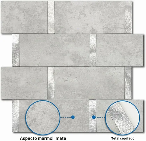 Vista 3 de Azulejos de Metro de Cocina Mate Peel and Stick Backsplash Azulejos Autoadhesivos para Pared de Baño Impermeables Paneles de Mosaico de Metal y Gris