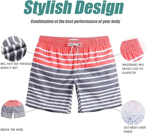 Vista 5 de Maamgic Traje de baño de secado rápido, para hombre, bermudas para nadar, pantalones cortos con forro de malla