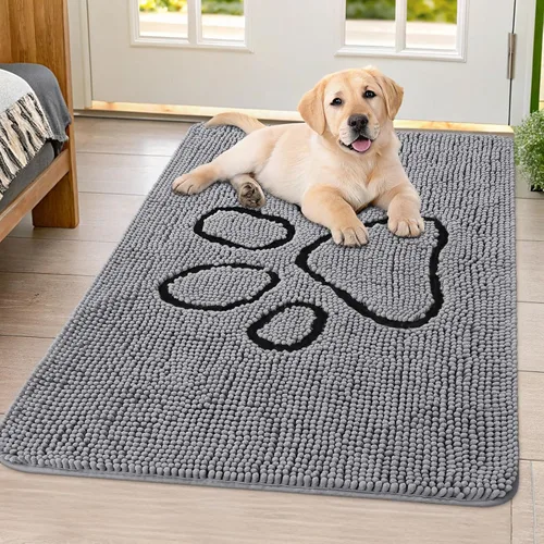 Vista 188 de Smiry Tapete para puerta de perro para patas fangosas, absorbente y Gris y negro