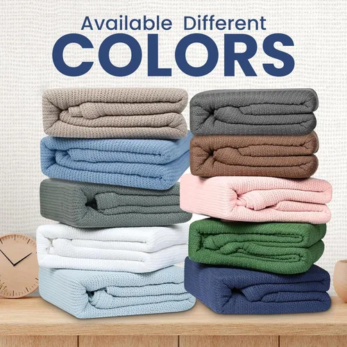 Vista 7 de Linteum Textile Supply Manta de tejido leno azul, tamaño Queen 100% algodón, ligera, cálida, esponjosa, suave y duradera, manta de cama premium
