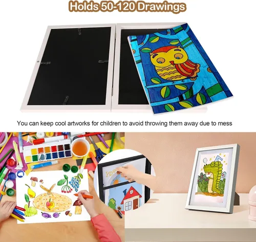 Vista 3 de UBeesize Marco de arte para niños, paquete de 2 unidades de arte A4, marcos de apertura frontal con capacidad para 50 unidades, pantalla de imágenes