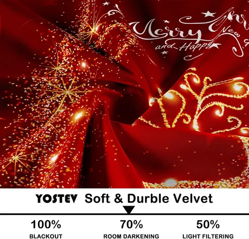 Vista 4 de Cortinas rojas de Navidad para sala de estar, juego de 2 paneles, cortinas de ventana de terciopelo rojo de 63 pulgadas de largo, cortinas