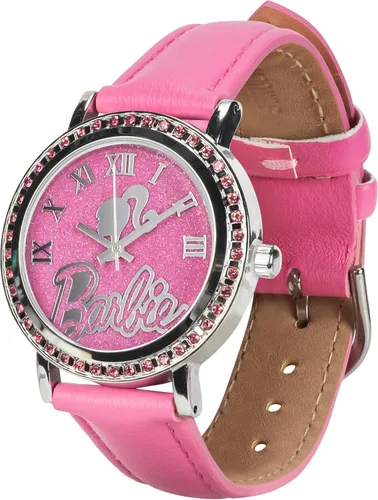 Vista 2 de Accutime Barbie Bar5017AZ - Reloj analógico con purpurina rosa para mujer, con correa de piel sintética, elegante reloj inspirado en Barbie The