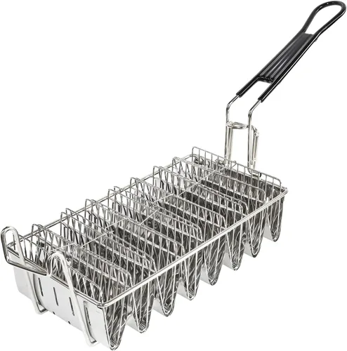 Vista 8 de SOTECH Cesta de tortilla para freír en la cocina, molde para freír para freír y freír grasa profunda, cesta cuadrada de acero inoxidable (4 conchas)