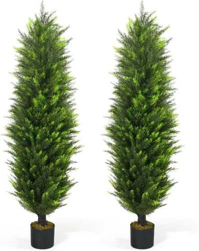 Vista 11 de Fencer Wire Juego de 2 árboles de cedro artificial de 3 pies y 36 pulgadas, plantas artificiales naturales para macetas exteriores, resistente a