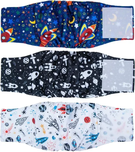 Vista 12 de Pet Soft Bandas para el vientre para perros – Pañales lavables para perros machos, reutilizables, paquete de 3 unidades para cachorros (XS, ejército)