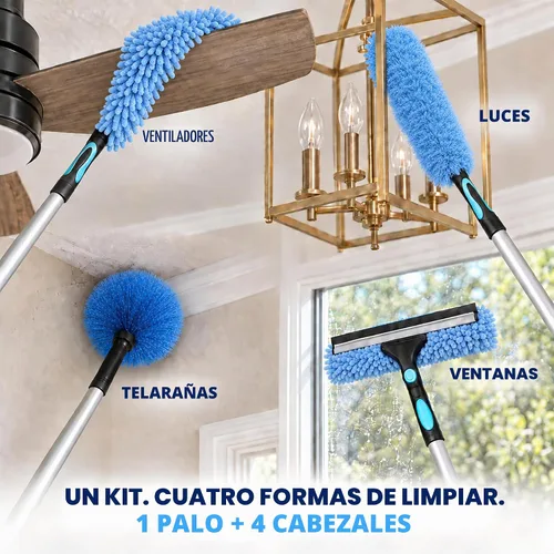 Vista 6 de Kits de plumero para techos altos de 20 pies con poste de extensión resistente de 5 a 12 pies - Limpiador de aspas de ventilador, removedor