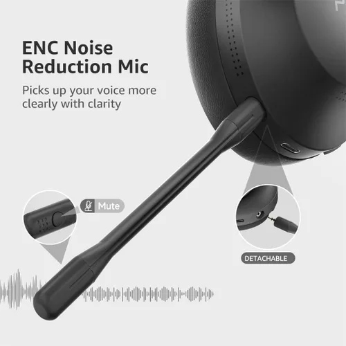 Vista 2 de NONCHI Auriculares inalámbricos Bluetooth sobre la oreja con micrófono desmontable, auriculares para juegos con cancelación activa de ruido