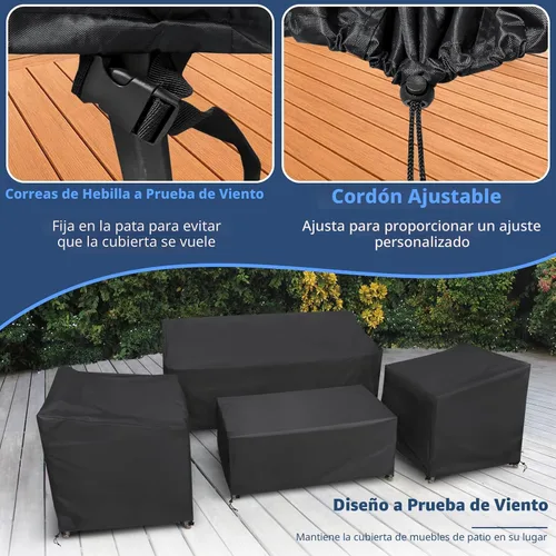 Vista 5 de STARTWO Fundas para muebles de patio 4 piezas, funda impermeable resistente para muebles de exterior de ratán y mimbre, juego de conversación, negro