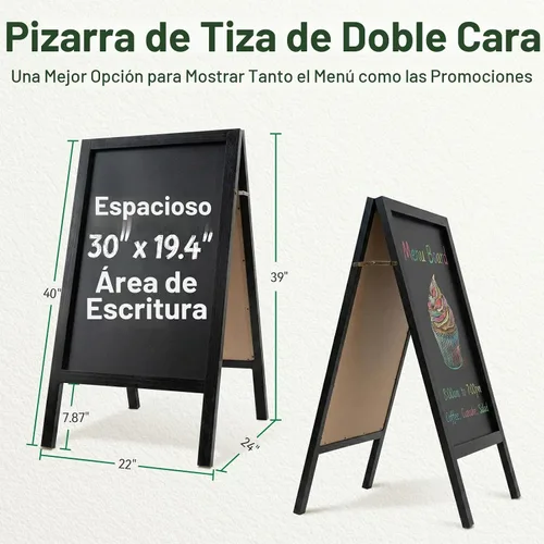 Vista 3 de TEAKMAMA Letrero de pizarra con marco de tiza, 40 x 20 pulgadas, extra grande, de doble cara, tablero de menú, sándwich resistente, para Negro