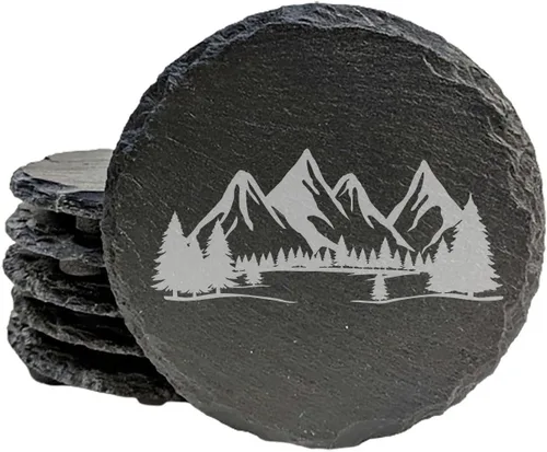 Vista 38 de Mountain Majesty - Posavasos de pizarra con impresionante diseño de escena de montaña, perfectos para decoración del hogar y la oficina y protección