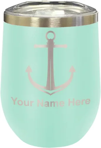 Vista 28 de LaserGram Vaso de vino de acero inoxidable de doble pared, ancla de barco, grabado personalizado incluido (negro)