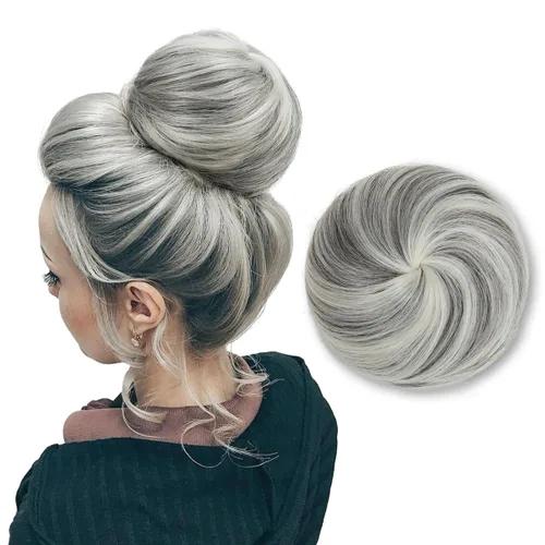 Vista 8 de SARLA Extensiones de moño de pelo falso para mujer, sintético, recogido, con cordón, moño de ballet, piezas de cabello color castaño medio Castaño