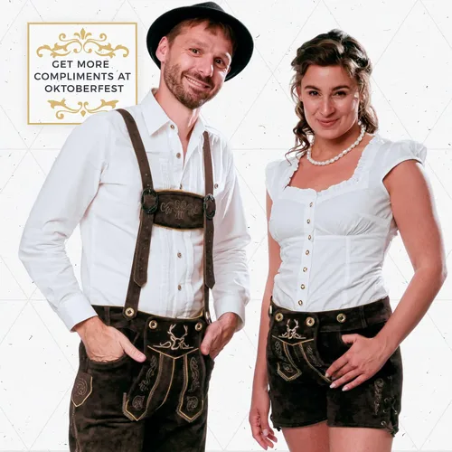 Vista 8 de BAVARIA TRACHTEN Lederhosen - Pantalones cortos para hombre, color negro real, Negro (Black Royal)