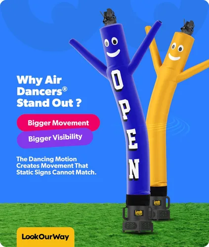 Vista 6 de LookOurWay Air Dancers - Juego de tubo inflable para hombre, 7 pies de alto, con soplador resistente a la intemperie, promoción de negocios, azul