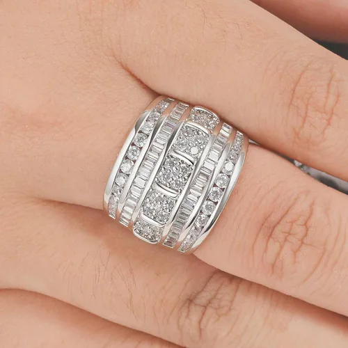 Vista 7 de Anillos de boda anchos para mujer, AAAAA, circonita cúbica, compromiso, eternidad, apilables, oro blanco, talla 5-10