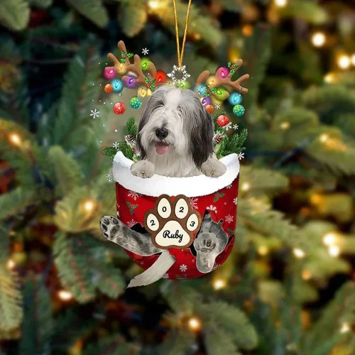 Vista 54 de Adornos personalizados de Pug cervatillo – Decoración personalizada para árbol de Navidad con patas de bolsillo de nieve