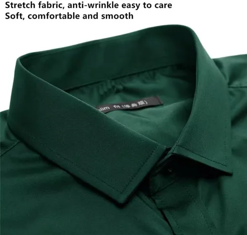 Vista 4 de Wangyue Camisas de vestir de manga larga para hombre, camisas casuales con botones y ajuste entallado, camisas de vestir formales con bolsillos