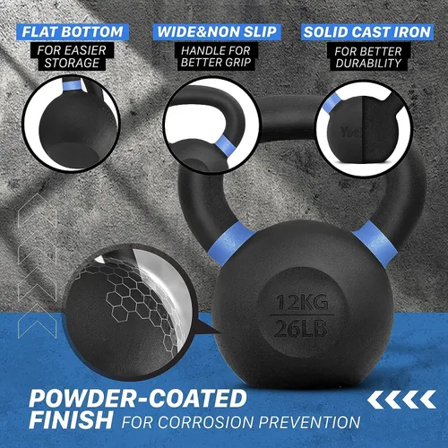 Vista 3 de Yes4All Powder Coated Cast Iron Kettlebell, Single Deep Blue, 40 KG / 88 LB