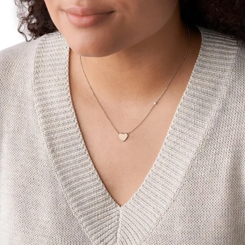Vista 3 de Fossil Collar de cadena con dije de acero inoxidable grabado chapado para mujer