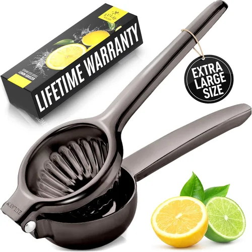 Vista 10 de Zulay Kitchen Exprimidor de limón de acero inoxidable, antideslizante, diseño ergonómico con cuenco exprimidor sólido y resistente, exprimidor negro