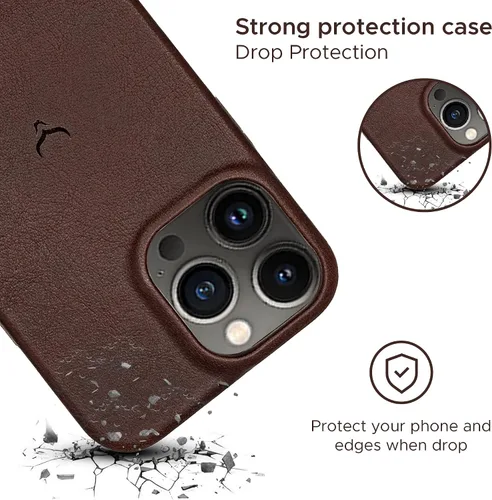 Vista 9 de Funda de piel hecha a mano para iPhone 13 Pro, compatible con MagSafe, a prueba de golpes, antiarañazos (espresso)