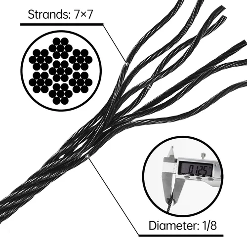 Vista 6 de Steel DN Mate Cuerda de alambre negro de 100 pies, cable de acero inoxidable de 1/8 pulgadas para sistema de barandilla de cable de cubierta