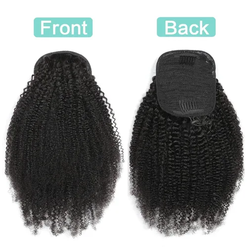 Vista 5 de Cola de Caballo con Cordón Afro Puff Cabello Humano Afro Rizado Crespo Cola de Caballo con Cordón 4C para Mujeres Negras Extensión de Cabello Humano