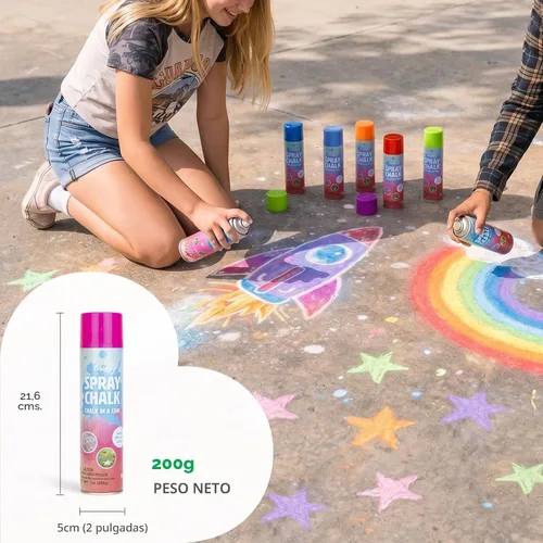 Vista 3 de Boley Tiza en aerosol, paquete de 8 pinturas en aerosol lavables de 7 onzas cada una, no tóxica, colores vibrantes al aire libre para pavimento
