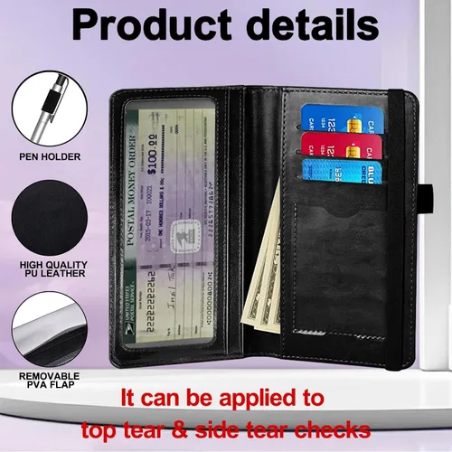 Vista 6 de RFID Blocking Checkbook Cover for Women & Men, Premium PU Leather Print Wallet for Duplicate Checks, Slim Organizer with Pen Holder, Credit Card