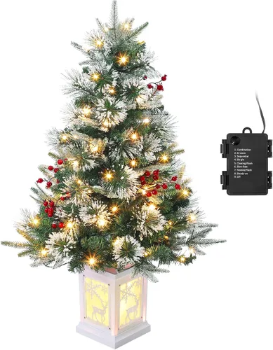 Vista 17 de Árbol de Navidad preiluminado de 3 pies con 78 luces LED preiluminadas de alta calidad, 8 modos, funciona con pilas, mini árbol de Navidad pequeño