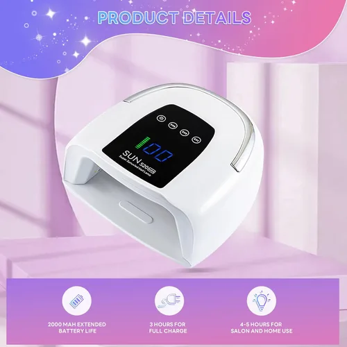 Vista 3 de Lámpara de uñas inalámbrica de 200 W, luz UV recargable para uñas de gel, secadora de uñas LED con 3 modos de temporizador, perfecta