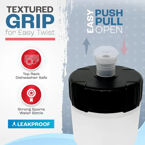 Vista 3 de Botellas de agua deportivas 50 Strong – Botellas de plástico reutilizables de 22 oz libres de BPA con tapa de tracción – Fabricadas en EE. UU.