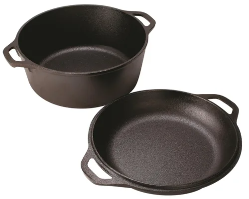 Vista 4 de Lodge Olla de hierro fundido doble horno holandés de hierro fundido, 5 cuartos de galón y soporte de mango de silicona ASAHH41, rojo