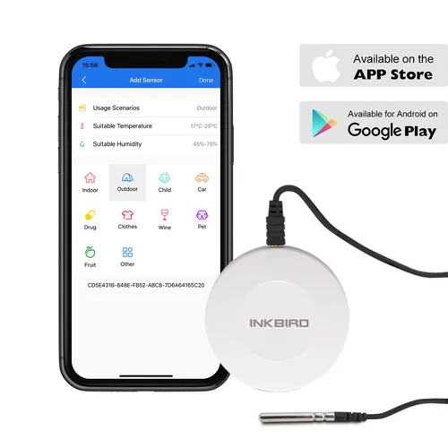 Vista 2 de Inkbird Termómetro e higrómetro Registrador de datos con sensor inteligente con sonda externa impermeable imán para Android e iOS