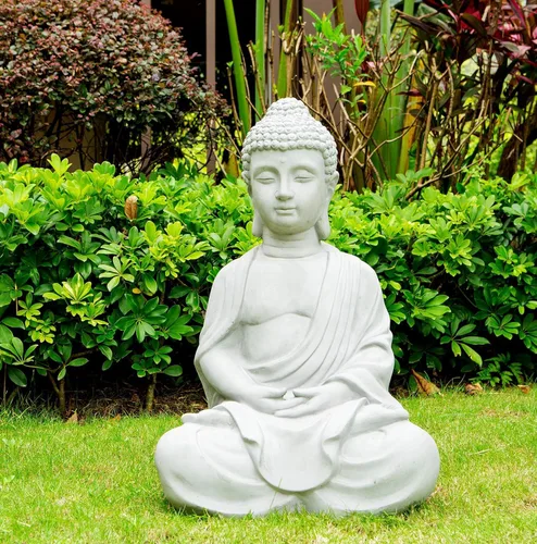 Vista 7 de Kante 25.6 "ligero sentado meditando Buda Zen interior al aire libre estatua gris hormigón Sentado de hormigón de 25.6 "h