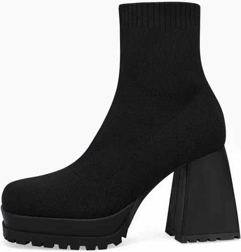 Vista 5 de Botines de plataforma para mujer, con punta cuadrada, tacón grueso, de bloque elástico, de punto sin cordones