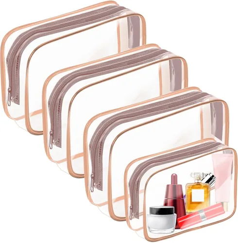 Vista 12 de Bolsa de maquillaje transparente AURUZA, bolsas de aseo portátiles para viajes con cremallera, bolsas organizadoras transparentes aprobadas por