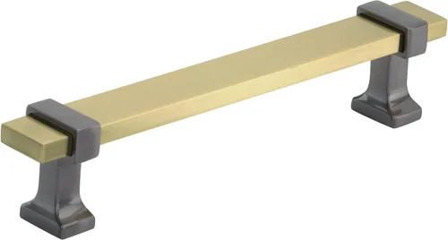 Vista 23 de Amerock Mango de gabinete Cromo negro/Oro cepillado 3-3/4 pulgadas (96 mm) de centro a centro Overton paquete de 1 unidad Jaladera