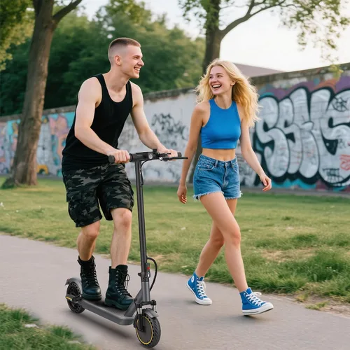 Vista 9 de WERHY H5PRO Scooter eléctrico con doble suspensión, motor sin escobillas de 350 W y 19 MPH, 15 millas de largo alcance, neumáticos sólidos de 8.5