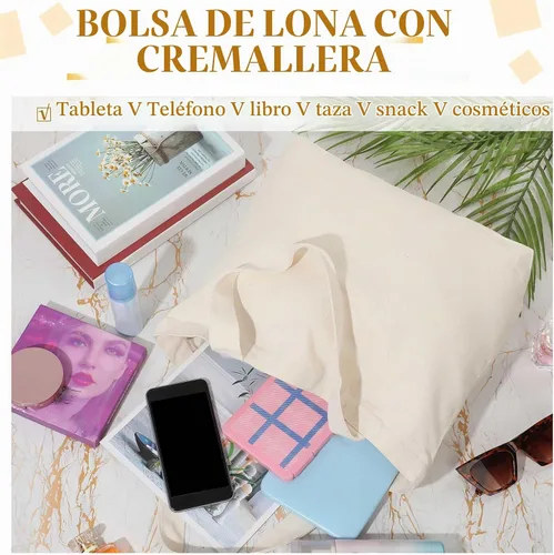 Vista 6 de Epakh Paquete de 4 bolsas de lona, 16.5 x 3.9 x 13.4 pulgadas, beige 16.5 X 3.9 X 13.4 Inch, Blank Canvas Cotton Bags Bulk with Zipper, Large