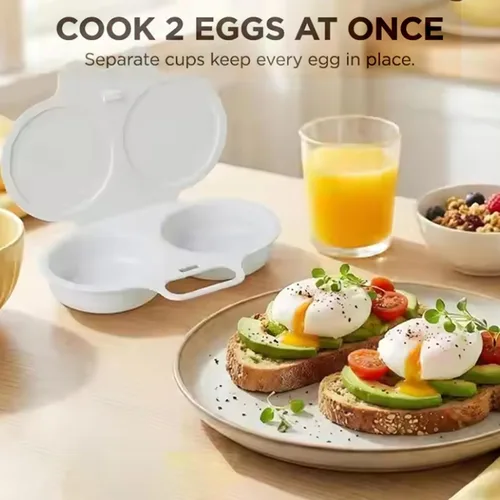 Vista 3 de Cocedor rápido de huevos para microondas, sin aceite, 2 unidades Blanco