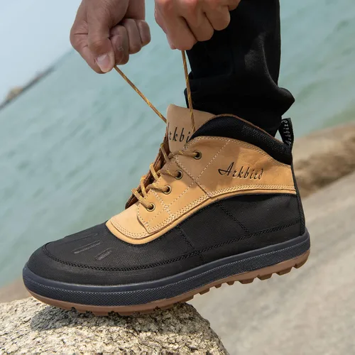 Vista 7 de Botas Oxford de cuero a la moda para hombre, botas de tobillo casuales de media caña para hombre