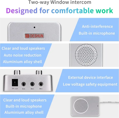 Vista 3 de DESHUN Sistema de intercomunicación de ventana de doble manera, altavoces de ventana, un walkie-talkie que se puede conectar al vidrio, micrófono