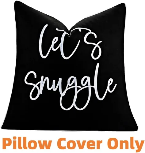 Vista 3 de Sunkifover Let's Snuggle - Funda de almohada decorativa, 18 x 18 pulgadas, algodón bordado en blanco y negro, funda de almohada para cama